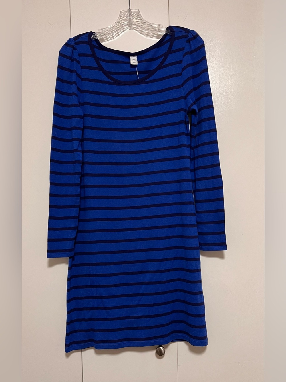 NWT Old Navy Long Sleeve Knit Bodycon Dress Blue Striped Stretch Women's M